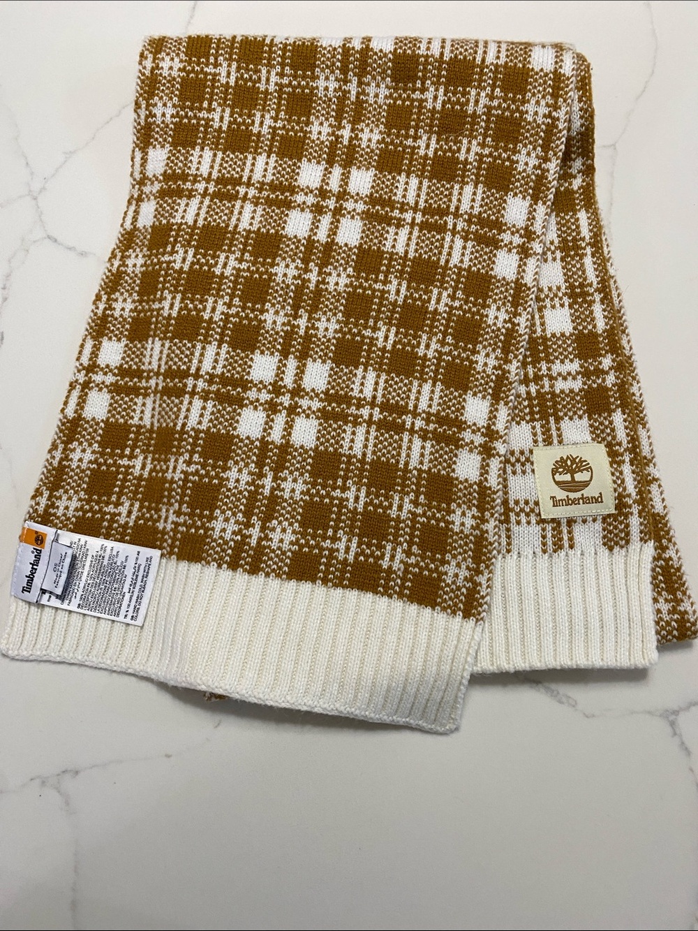 Timberland Gender Neutral Cream & Brown Plaid Knit Scarf